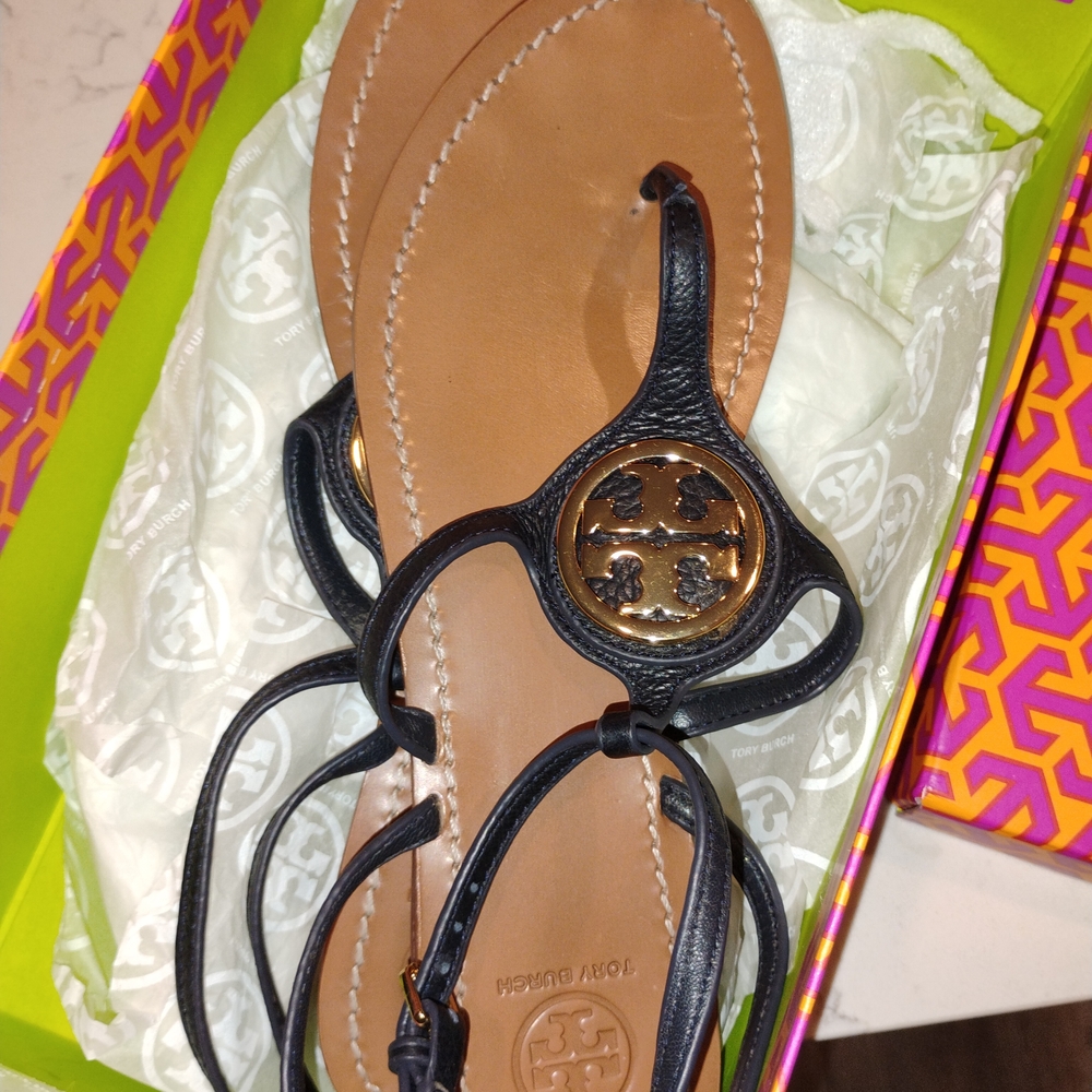 Tory Burch Black and Gold Sandals
